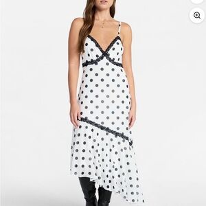 Black & White Polka Dot Lace-Trim Slip Midi Dress